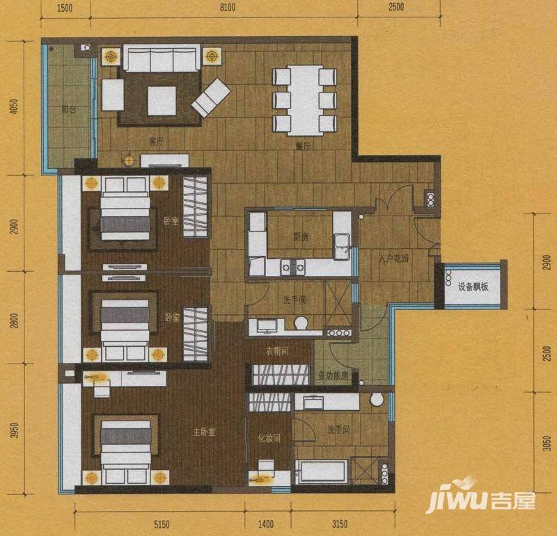 嘉裕公馆3室2厅2卫151.6㎡户型图