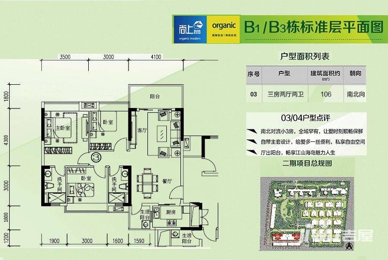 尚上名筑3室2厅2卫106㎡户型图