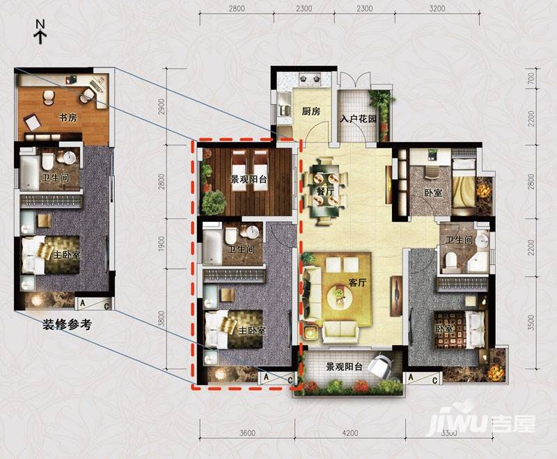 豪进山湖珺璟3室2厅2卫121.2㎡户型图