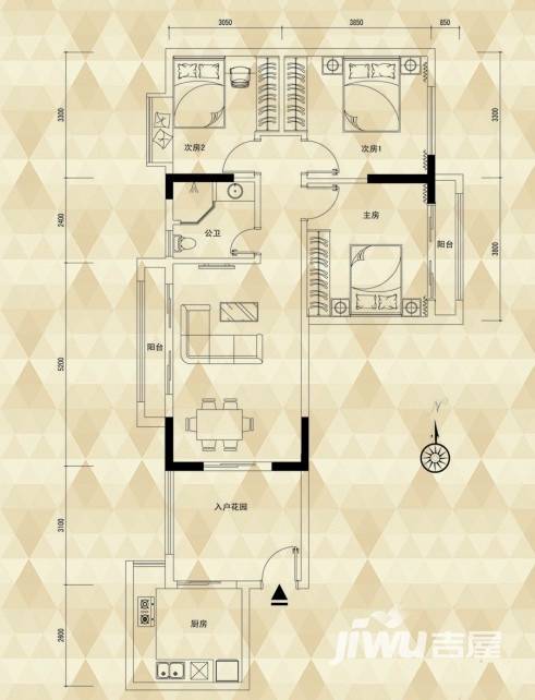 云山名都普通住宅96㎡户型图