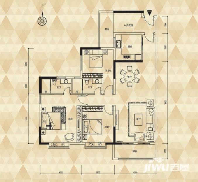 云山名都3室2厅2卫138㎡户型图