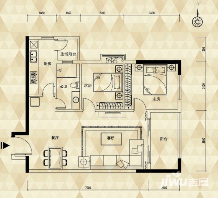 云山名都普通住宅85㎡户型图