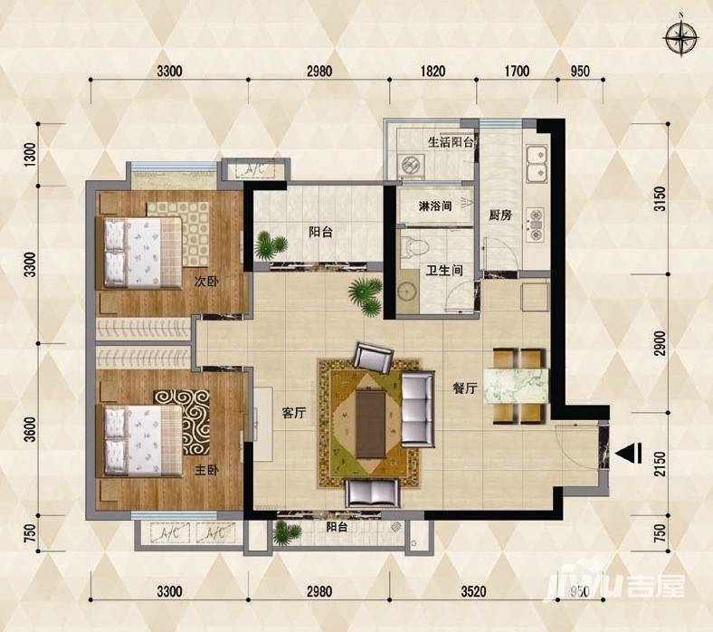 云山名都普通住宅88㎡户型图