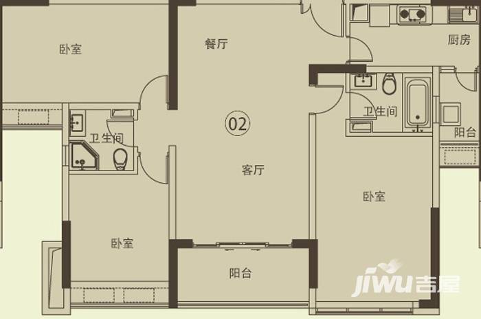 星晨时代豪庭3室2厅3卫128.2㎡户型图