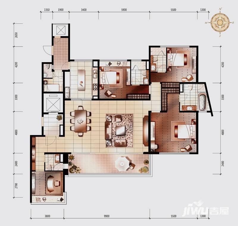 时代外滩4室2厅2卫270㎡户型图