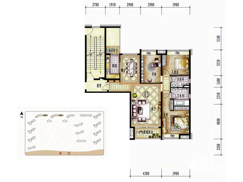 保利东江首府3室2厅2卫132㎡户型图