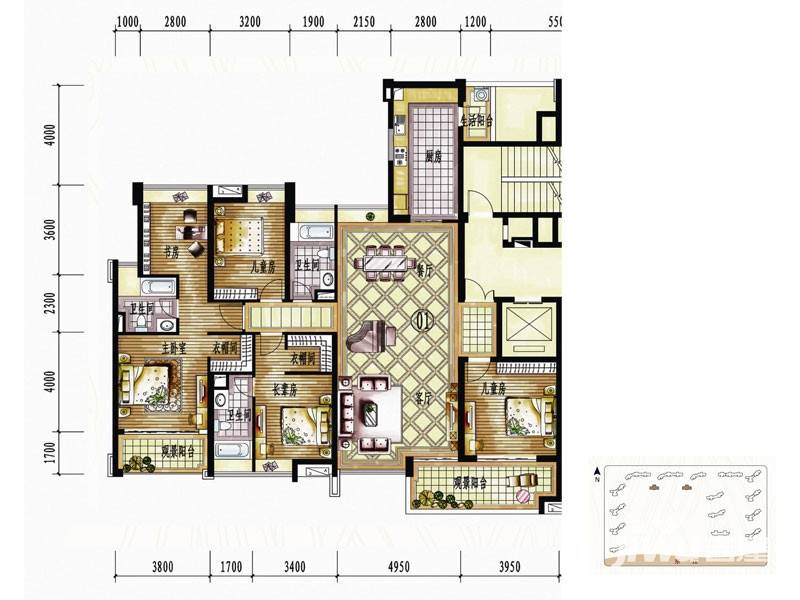 保利东江首府5室2厅3卫220㎡户型图