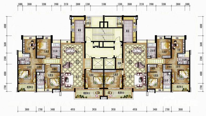 保利东江首府5室2厅3卫217㎡户型图