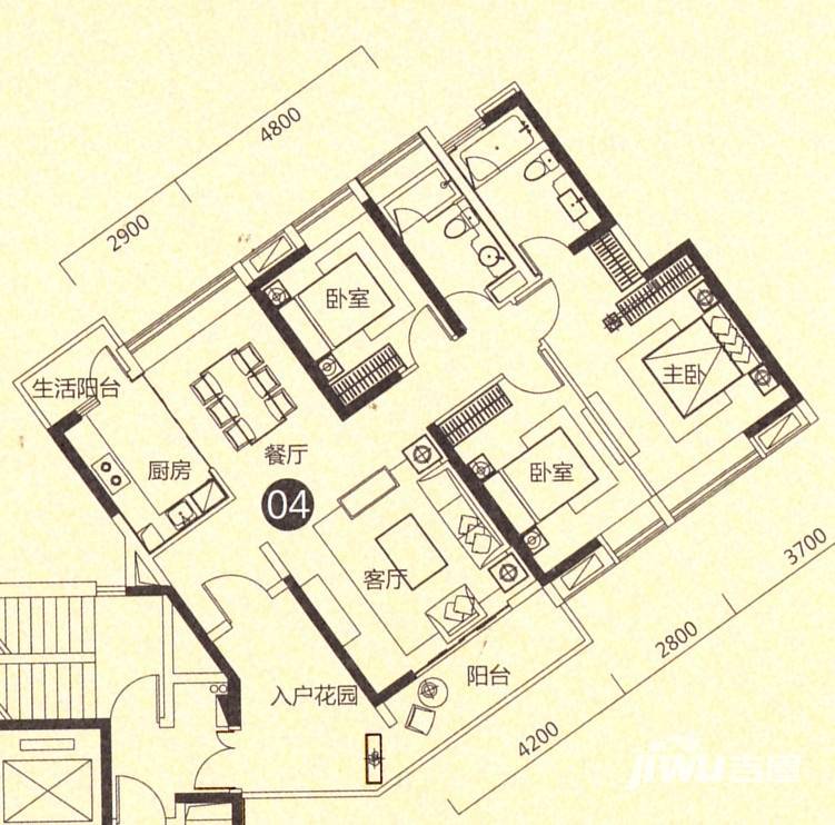 保利东江首府3室2厅2卫125㎡户型图