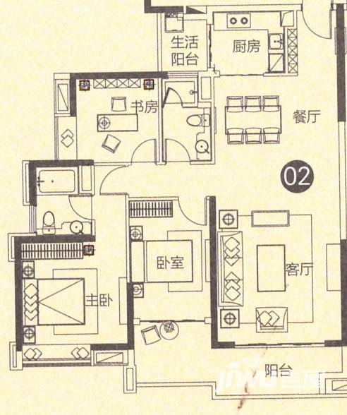 保利东江首府3室2厅2卫125㎡户型图