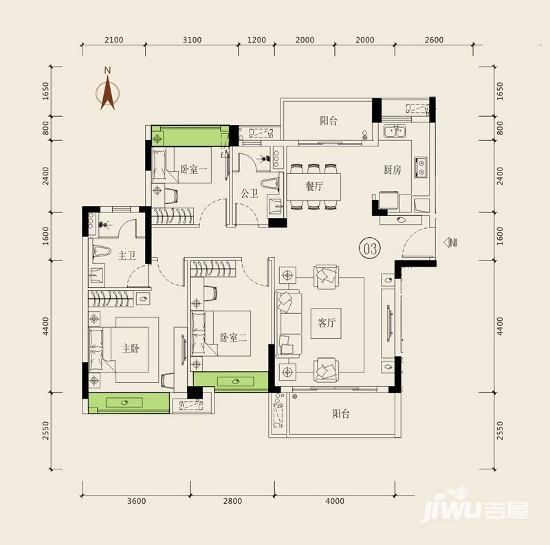 海伦春天3室2厅2卫112㎡户型图