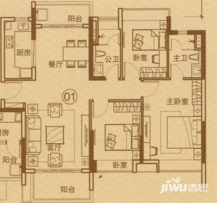 海伦春天3室2厅2卫122.1㎡户型图