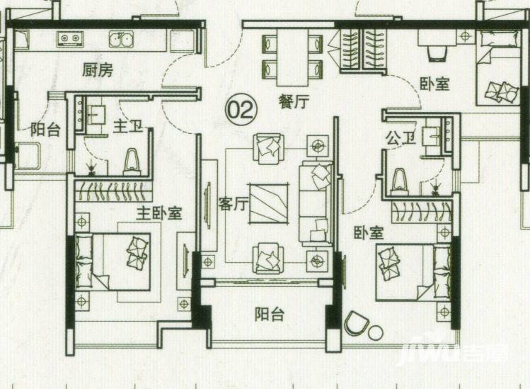 海伦春天3室2厅2卫103.5㎡户型图