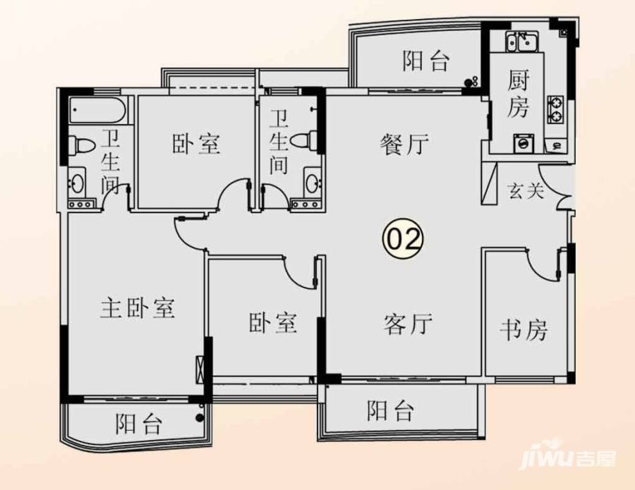 庄士映蝶蓝湾4室2厅2卫128㎡户型图