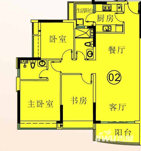 庄士映蝶蓝湾3室2厅2卫100㎡户型图