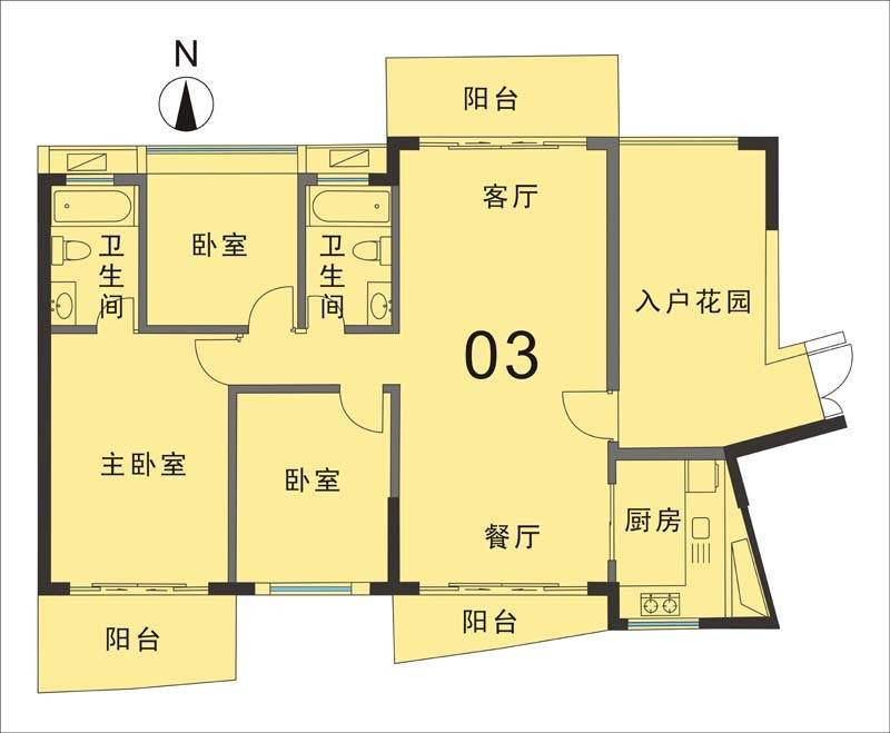 庄士映蝶蓝湾3室2厅2卫125㎡户型图