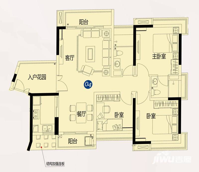 中国铁建荔湾国际城3室2厅2卫115㎡户型图