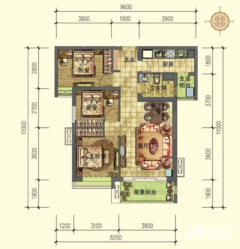 时代南湾普通住宅92㎡户型图