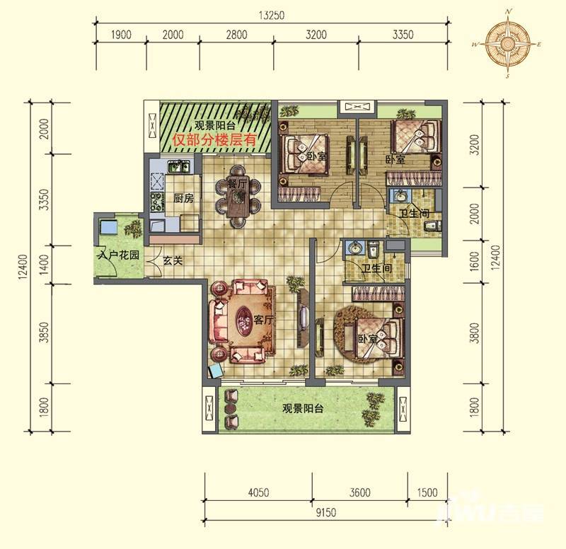 时代南湾3室2厅2卫120㎡户型图