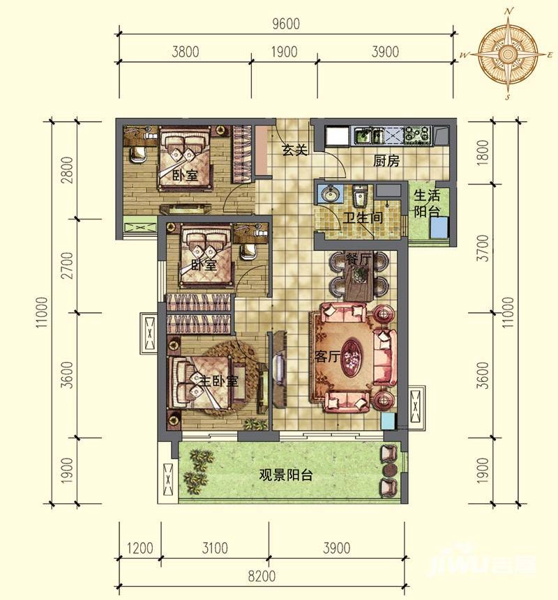 时代南湾普通住宅92㎡户型图