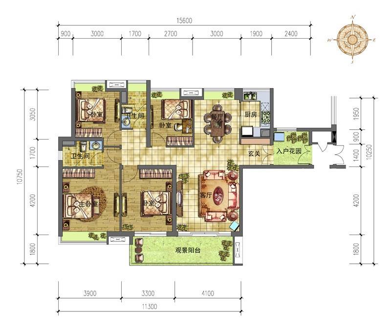 时代南湾4室2厅2卫140㎡户型图