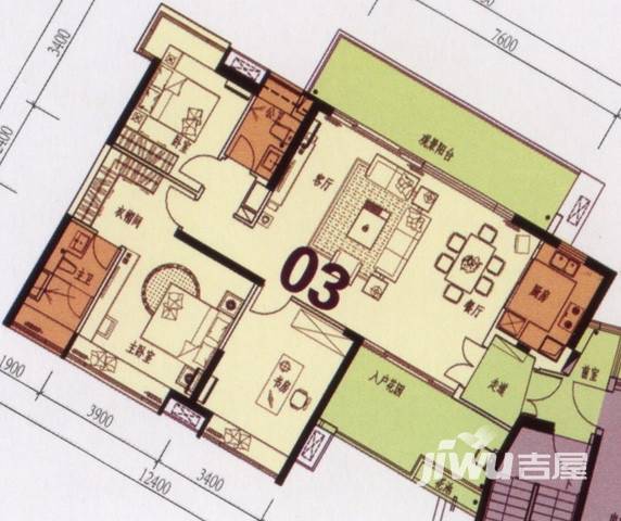 时代南湾3室2厅2卫147.9㎡户型图