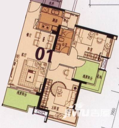 时代南湾普通住宅96.2㎡户型图