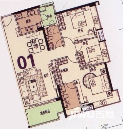 时代南湾3室2厅2卫128.7㎡户型图