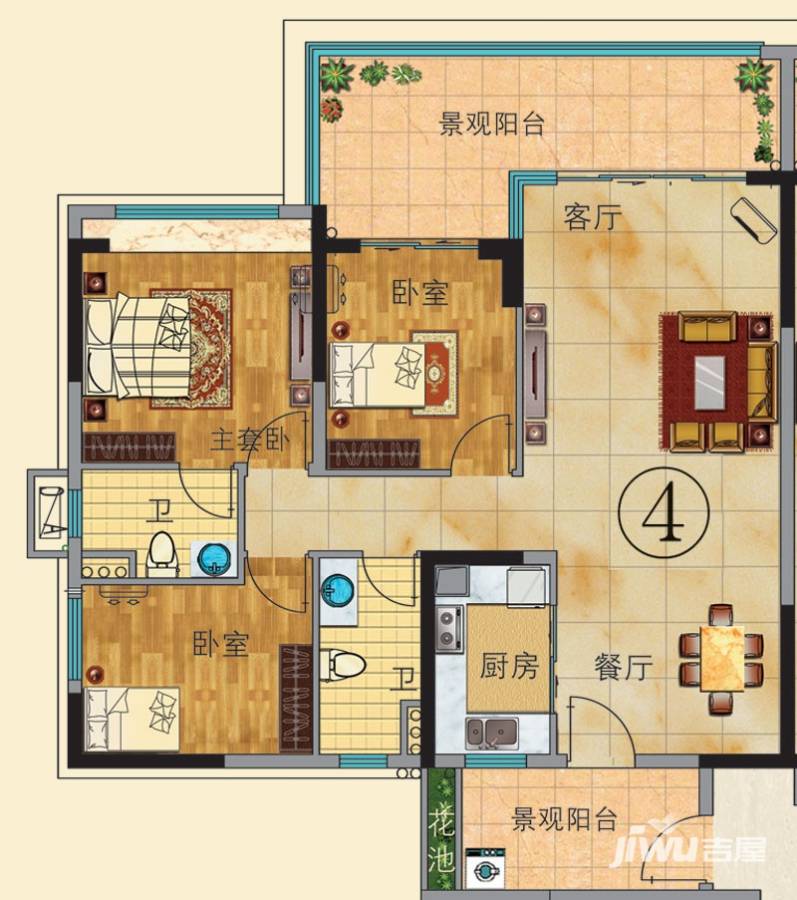 珠光流溪御景别墅3室2厅2卫146㎡户型图