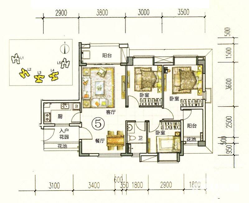 富力金港城普通住宅97㎡户型图