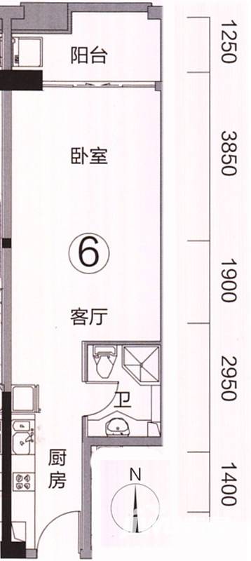 富力金港城普通住宅45㎡户型图