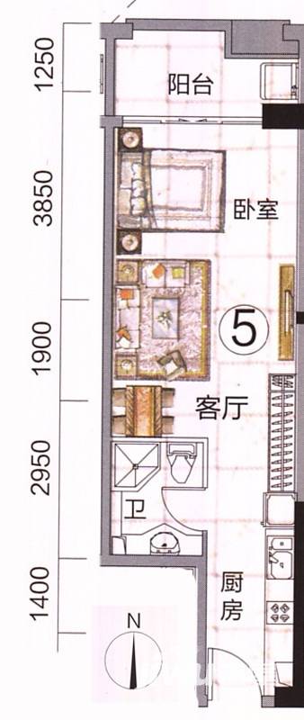 富力金港城普通住宅45㎡户型图