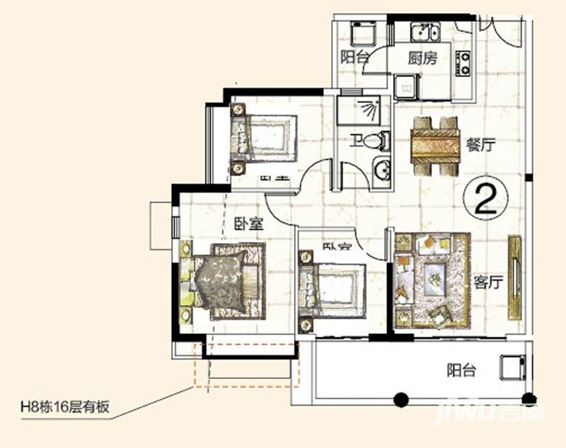 富力金港城普通住宅92㎡户型图