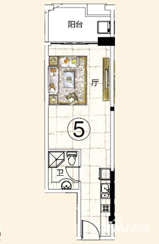 富力金港城普通住宅43㎡户型图