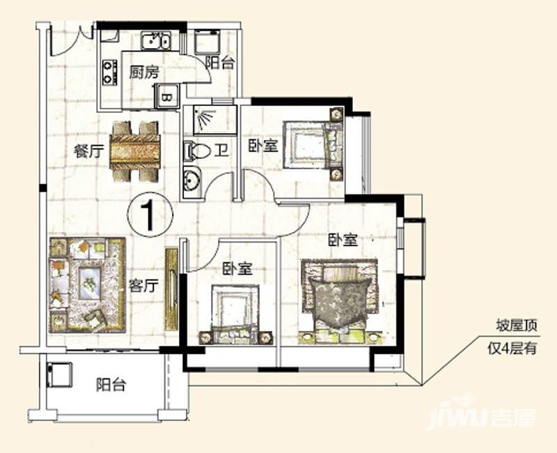 富力金港城普通住宅92㎡户型图