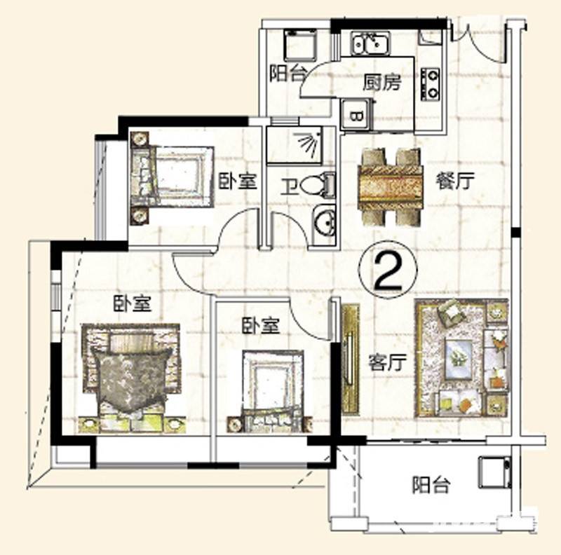 富力金港城普通住宅92㎡户型图