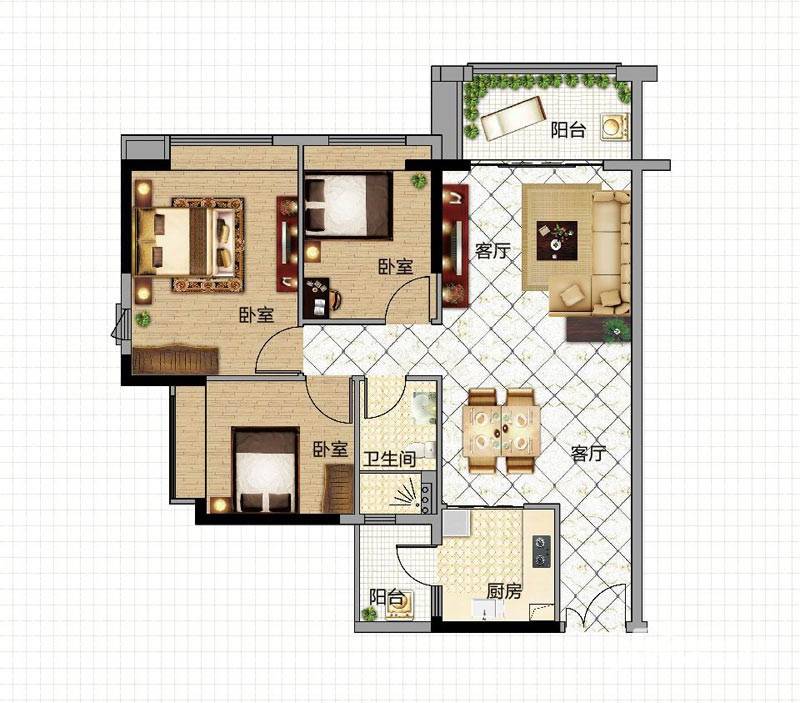 富力金港城普通住宅93㎡户型图