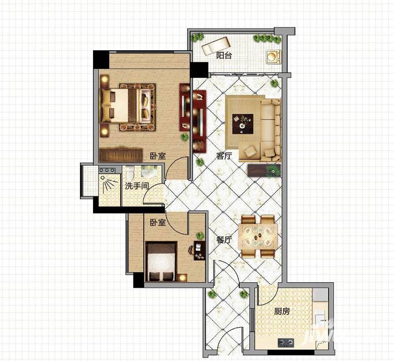 富力金港城普通住宅83㎡户型图