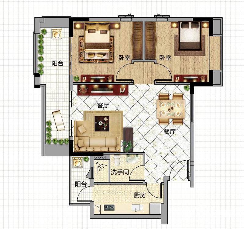 富力金港城普通住宅83㎡户型图