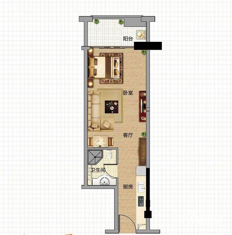 富力金港城普通住宅45㎡户型图