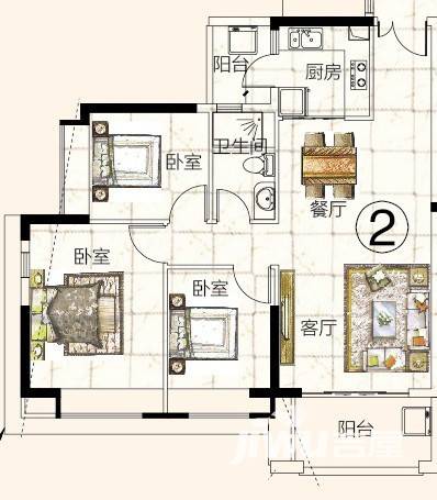 富力金港城普通住宅92.5㎡户型图