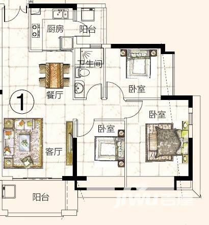 富力金港城普通住宅92.5㎡户型图