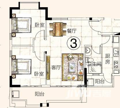 富力金港城普通住宅83.5㎡户型图