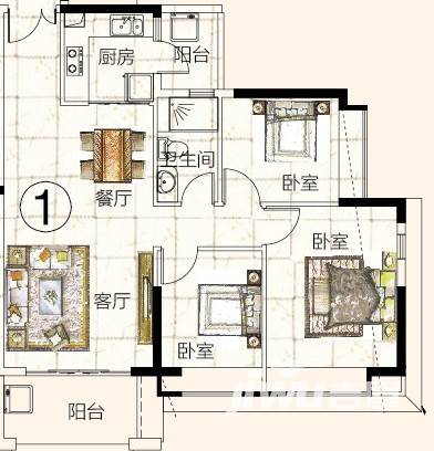 富力金港城普通住宅92.5㎡户型图