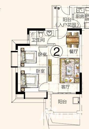 富力金港城普通住宅62㎡户型图