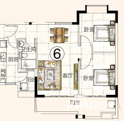 富力金港城普通住宅84.4㎡户型图