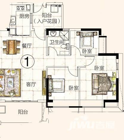 富力金港城普通住宅99.3㎡户型图