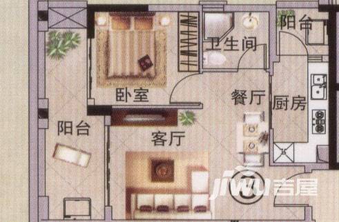 富力金港城1室2厅1卫55㎡户型图