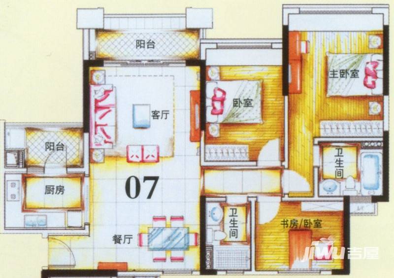 锦绣半岛3室2厅2卫113.1㎡户型图