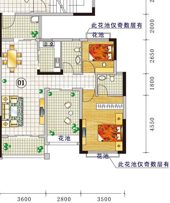 豪利花园户型图 三期豪景阁d栋2-13层01单元 南向 93.69㎡
